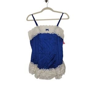 NWT Vintage Blush Blue Large Lace Cami Babydoll 70s 80s Top Shirt Slip